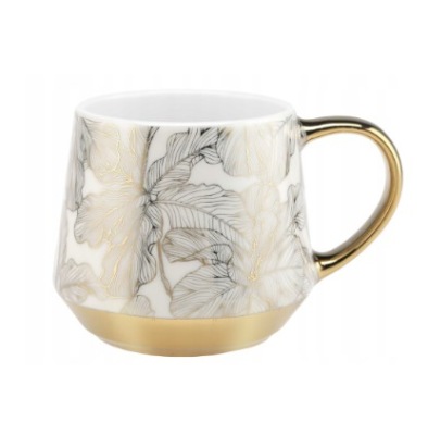 KUBEK JUNGLE RAVI GOLD COLLECTION porcelana 450ml DUŻE LIŚCIE