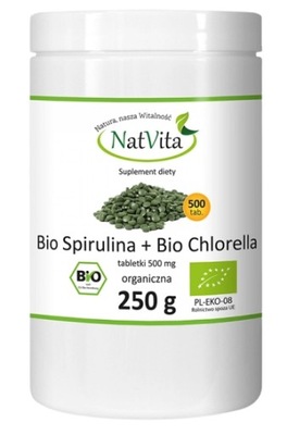 Natvita Spirulina Chlorella BIO Tabletki 500 sztuk