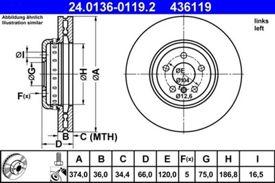 2X ДИСК ТОРМОЗНОЙ BMW ПЕРЕД 5 09-/6 10-/7 08-15 LE 24.0136-0119.2