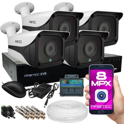 MONITORING ZEWNĘTRZNY 4 KAMERY 4K 8MP IR50 ZDALNY PODGLĄD ONLINE