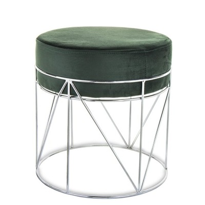 Zielona welurowa pufa srebrny stojak siedzisko