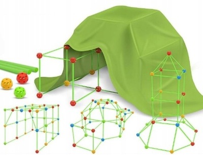 ZESTAW DO BUDOWANIA BAZY FORTÓW DLA DZIECI KLOCKI NAMIOT 88 ELEMENTÓW