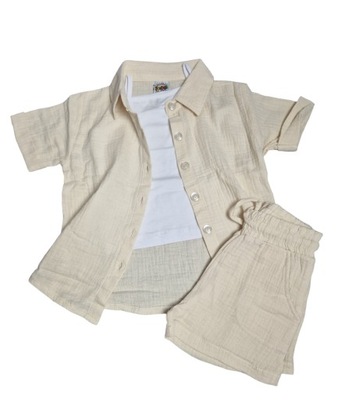 Komplet dla dziewczynki koszula spodenki bluzka beżowy rozmiar 122-128