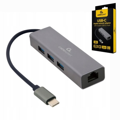 Gembird Adapter USB-C LAN Gigabit Hub USB 3.0 x3