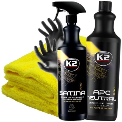 ZESTAW K2 DO CZYSZCZENIA PIELĘGNACJI PLASTIKÓW APC DRESSING + MIKROFIBRA