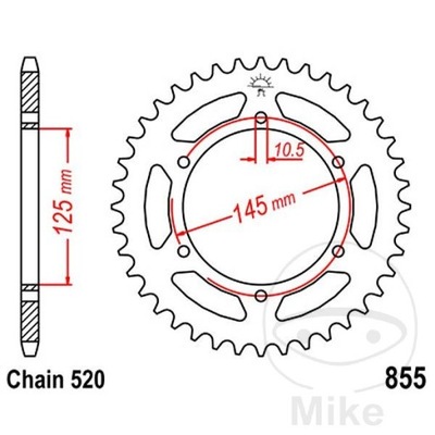 ENGRANAJE PARTE TRASERA DE ACERO JT R855-47, 47Z, TAMAÑO 520  