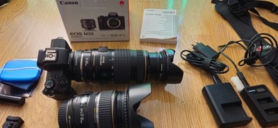 Mega Zestaw Aparat fotograficzny Canon EOS M50 Obiektywy 17-85 70-300 Torba