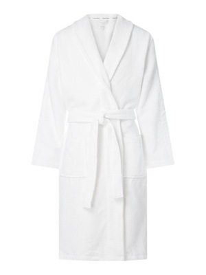 CALVIN KLEIN SZLAFROK COTTON ROBE LOGO WHITE L/XL