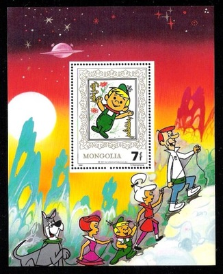 Mongolia 1991, bl** Mi nr 160, komiks JETSONS, kosmos, film, psy