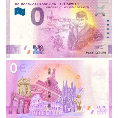 0 Euro Św. Jan Paweł II Papież 100 l. urodzin Banknot kolekcjonerski 2020