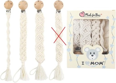 Zawieszka łańcuszek do smoczka I LOVE MOM Macrame 3 szt