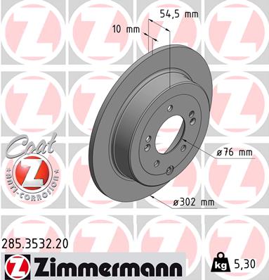 ZIMMERMANN HYUNDAI TUCSON 302MM ГАЛЬМІВНІ ДИСКИ ЗАД 285.3532.20