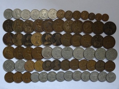 Wielka Brytania 70 monet od Wiktorii do Elżbiety ciekawy mix -477