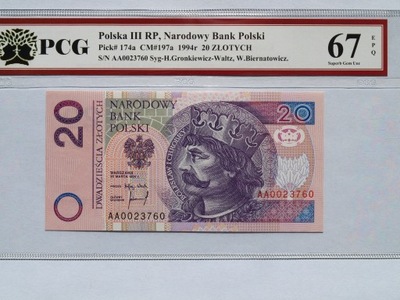 20 ZŁ 1994 EPQ67 AA 00 23760 dwa zera! MAX NOTA