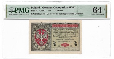 K013 - 1/2 marki polskiej 1916 - Seria II (Generał) - Grading PMG 64