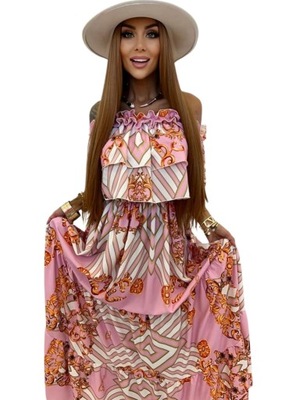 LOLA BIANKA sukienka hiszpanka maxi różowa