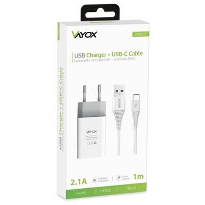 Ładowarka - zasilacz 5V/2,1A sieciowy USB wtyczkowy z kablem USV-C VAYOX VA