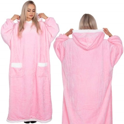 KOC BLUZA 2w1 OVERSIZE GRUBA XXL FUTRZAK CIEPŁA RÓŻOWA KOCOBLUZA DŁUGA