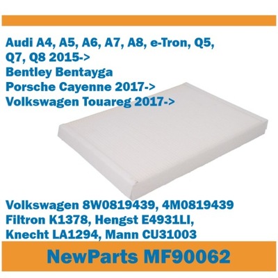 FILTER CABIN MF90062 AUDI PORSCHE VOLKSWAGEN ALTERNATIVE FILTRON K1378  