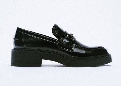 ZARA CZARNE MOKASYNY LOAFERSY BUTY LAKIEROWANE 41