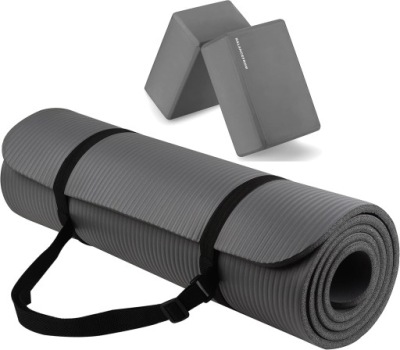 BalanceFrom All Purpose Yoga Mat - mata do ćwiczeń (szara, z klockami)
