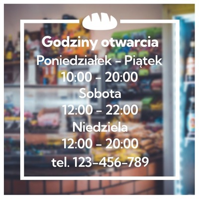 Naklejka Godziny Otwarcia - Piekarnia 40cm +tel