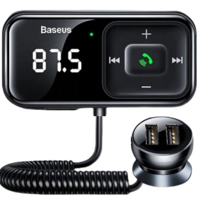 BASEUS TRANSMISOR FM BLUETOOTH DISPOSITIVO DE CARGA DE AUTOMÓVIL 2 PIEZAS USB AUX SD 2.1A  