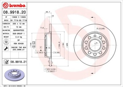 ДИСКИ ТОРМОЗНЫЕ ТОРМОЗНЫЕ ЗАД BREMBO 08.9918.21 08991821