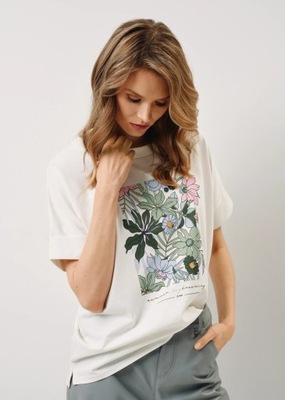 OCHNIK T-shirt damski z kwiatowym printem TSHDT-0122-12 L