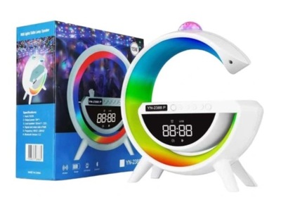 Inteligentna lampa LED RGB z ładowarka QI głośnik Projektor Disco MP3 SD