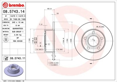 ГАЛЬМІВНІ ДИСКИ ГАЛЬМІВНІ ЗАД BREMBO 08.5743.11 08574311