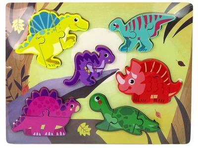 Drewniane Puzzle Zwierzęta Dinozaury Do Dopasowani
