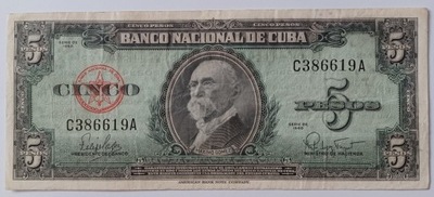 Banknot Kuba 5 Pesos 1960 rok