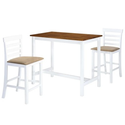Stół barowy i 2 krzesła lite drewno kolor brązowy i biały