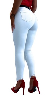 Spodnie jeans rurki przetarcia dziury białe 36