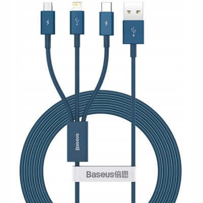 Kabel Baseus USB-A do Lightning microUSB USB-C 3w1