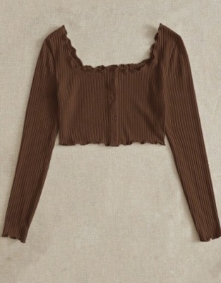 TOP KLASYCZNY BRĄZOWY KRÓTKI Z DŁUGIM RĘKAWEM PRĄŻKOWANY SHEIN 34