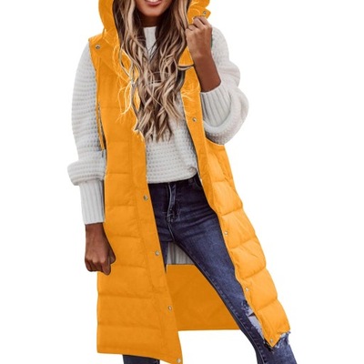 Women's Long Winter Coat Vest With Hood Sleeveless