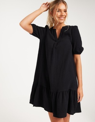 VERO MODA MUŚLINOWA MINI SUKIENKA V-NECK FALBANA P0E NG5__XS