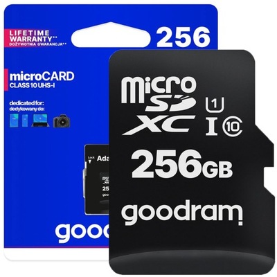 GOODRAM MICROCARD 256 GB KARTA PAMIĘCI MICRO SD XC UHS-I KLASA10 ADAPTER SD