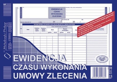 DRUK EWIDENCJA CZASU WYKONYWANIA UMOWY ZLECENIA A5