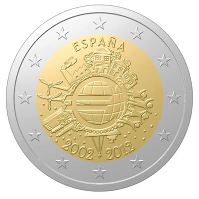 2 euro Hiszpania 10 lat euro w obiegu 2012