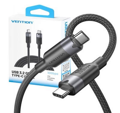 Kabel USB-C do USB-C Vention USB 3.2 5A 10Gbps 4K 1m czarny