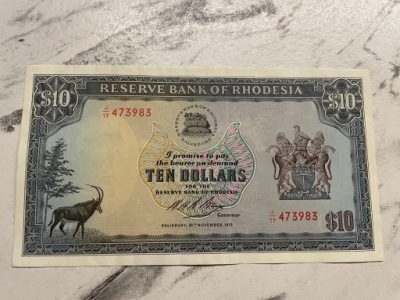 Rodezja - 10 dolarów - 1973 - rzadki