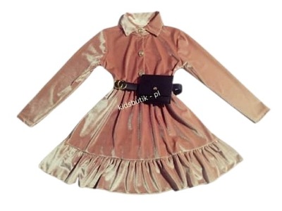 Welurowa sukienka CHANELKA z nerką - róż 110-116