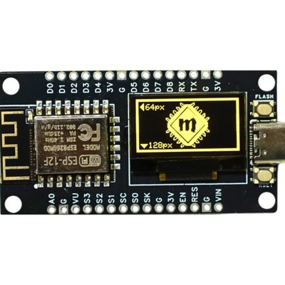 ESP8266 NodeMCU z wyświetlaczem OLED 0,96" 128x64px I2C CH340 z USB-C Żółty
