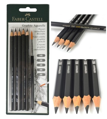 FABER CASTELL Zestaw ołówków akwarelowych do szkicowania 5 szt pędzel HB-8B