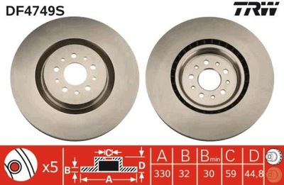 2X ДИСКИ HAMULC. ALFA ROMEO 147 3,2GTA 03- ПЕРЕД (330X32MM) TRW фото