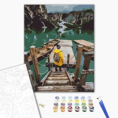 Obraz Malowanie Po Numerach Podróżnik na jeziorze Braies