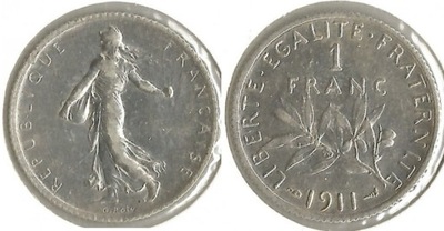 1 frank ( 1911 ) Francja - AG 0,835